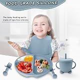 vacvad 11Pcs Baby Weaning Set Silicone Tableware Blue Suction Bib Cup view 7