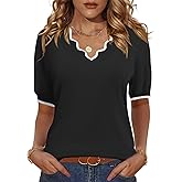 LOMON Womens 2026 Spring V Neck Sweater Casual Tops Short Sleeve Lightweight Ribbed Knit Pullover Sweaters