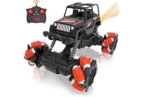 iappadore RC Stunt Car, Remote Control Car with 360° Rotation, Sideway Drift, Spray, All Terrain 4WD RC Stunt Hobby Cars for 6-12 Years Old Boys (Red)