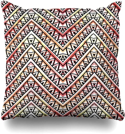 Funda de almohada Amarillo Naranja Otoño Pintura geométrica Zig Zag