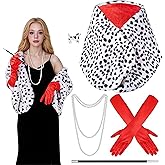 Halloween costume woman Dalmatia shawl. Red gloves. The necklace accessory is an adult cosplay party costume