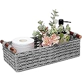 Small Storage Basket Wicker Baskets for Organizing with Handle Decorative Storage Bin for Countertop Toilet Paper Basket for Toilet Tank Top Small Baskets,Light Grey