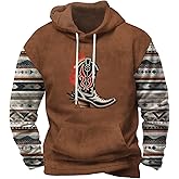 Zhyaj Classic Graphic Print Hooded Sweatshirt for Men Casual Drop Shoulder Long Sleeve Hoodie Loose Fit Ribbed Cuffs Fashion Pullover for Fall