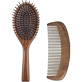 2 in 1 Hair Brush Set Premium Golden Sandalwood Hair Comb Set Anti-Static Air-Cushion Massage Comb + Wooden Comb for Men & Women, Scalp Massage for Hair Care & Daily Grooming& Gifting