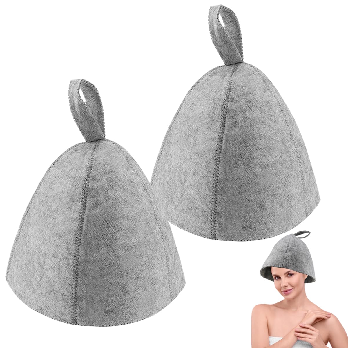 ZJIVQO 2PCS Thicken Wool Sauna Hat for Women and Men, Breathable Head Protection, Ideal for Sauna Hot Spring Bathroom, Grey