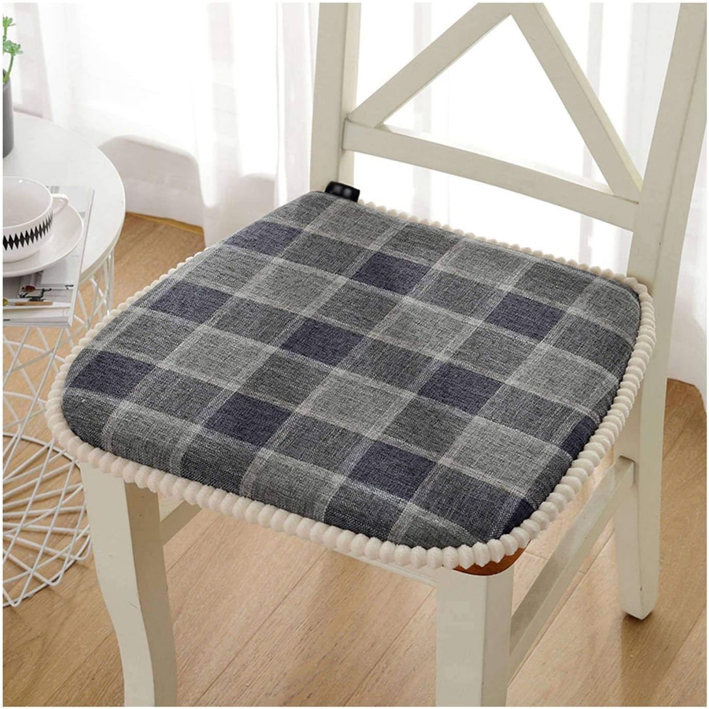 JLWM Chair Pad Cotton Linen, Tartan Grid Checkered Lattice Plaid Solid Color Seat Cushion For