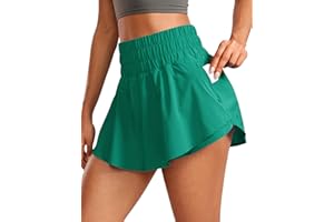 CRZ YOGA Ruffle Skirt Overlay Athletic Shorts for Women - High Waisted Flowy for Workout Running Tennis with Zip Pocket
