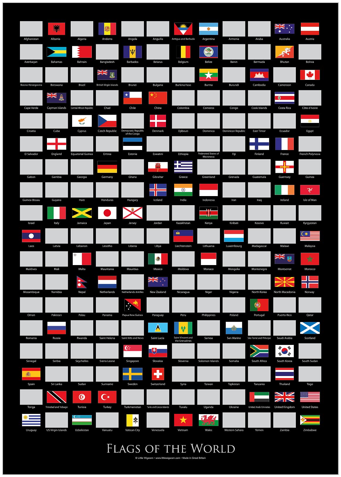 Little Wigwam Flags Of The World Scratch Poster - A2 Black Portrait