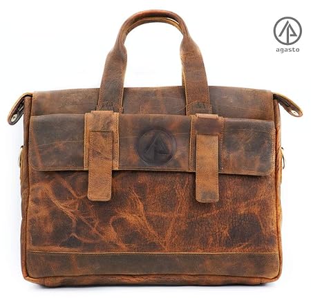Agasto Original Leather Executive Style Brown Messenger Bag for Man & Women