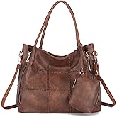 myfriday 2Pcs Soft Tote Handbags for Women Set, Vegan Leather Slouchy Shoulder Handbag Top Handle Satchel Purse