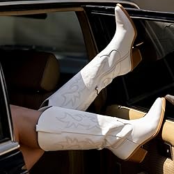 Pasuot White Cowboy Western Boots for Women - Wide