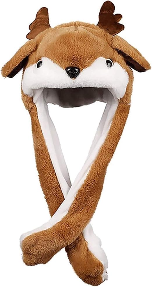 Flashing Santa Hat with Moving Ears,Glowing Plush Animal Elk Ears Hat,Movable Ear