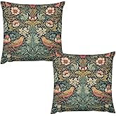 William Morris Pillow Case,Polyester Sofa Throw Pillow Cover set of 2,Vintage Rustic Natural Old Art Forest Botanical Leaf Flower Bird Square Couch Pillow Protector Cushion for Sofa Bed Decor 16x16in