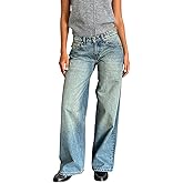 Kodaruber Women Y2k Low Rise Baggy Jeans Loose Fit Boyfriend Straight Wide Leg Jeans Trendy Stretch Long Denim Pants