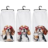Koesus Beagle Wine Coffee Spaghetti Kitchen Towels, Gifts for Beagle Dog Lovers Decorative Hand Towels, Wine and Coffee Lover Gifts Dish Tea Towel for Kitchen, 16x24 Inch Set of 3