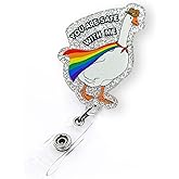 You are Safe with Me Rainbow Goose Badge Reel Retractable, Funny Gay Pride Badge Reel, Glitter LGBTQ Pride Badge Clip, Cute Silly Goose Pride Badge Holder with Alligator Clip & 24” Durable Nylon Cord