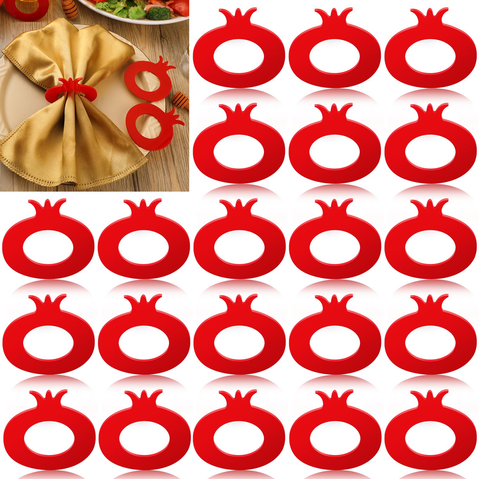 Photo 1 of Funnymoom 20 Pcs Rosh Hashanah Decoration Napkin Rings Pomegranate Ornament Jewish New Year Holder for Napkins Kitchen Acrylic Ring Holder for Jewish School Party Table Wedding