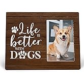 MAQIKA Dog Picture Frame, Dog Gifts for Women, Dog Frames, Dog Lovers Gifts, Dog Lovers Gifts for Women, Gifts for Dog Lovers Dog Owners, Life is Better with Dogs Wood Photo Frame for 4x6 Photos