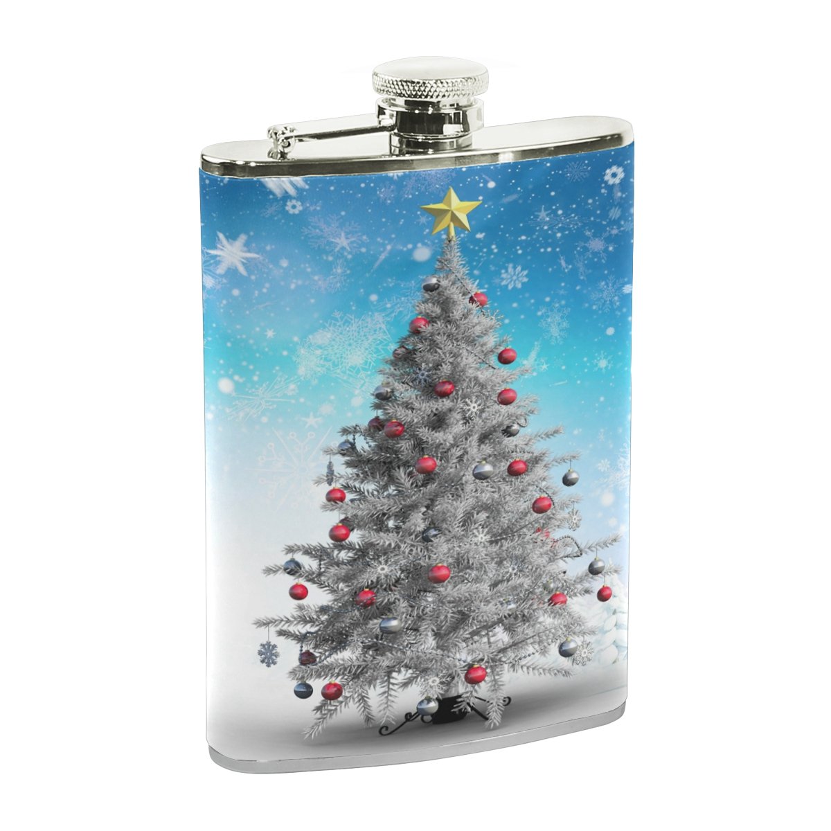 Alazaクリスマスツリーヒップフラスコステンレススチール8オンスポケットショットのフラスコliquor Whiskey 100 Leak Proof B075zs776r Vodkaラムpuレザーwrapped フラスコスキットル