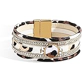 Long tiantian Leopard Leather Wrap Bracelets Western Jewelry for Women Boho Layer Bracelet Stack Cuff Bangle Bracelets Trendy Jewelry Western Outfit for Women
