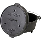 Camp Chef Cast Iron Dutch Oven, Pre-Seasoned, 9.33 qt | Model DO-12, Deep dish lid doubles as a skillet or serving trivet, Thermometer channel to check temp without lifting lid