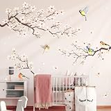 DECOWALL White Cherry Blossom Branch Wall Sticker Flower Birds Decal Bedroom view 3