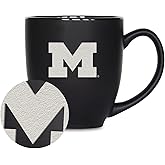 Rico Industries NCAA (M Schools) Standard 15oz Laser Engraved Matte Black Ceramic Bistro Mug - For Hot or Cold Drinks
