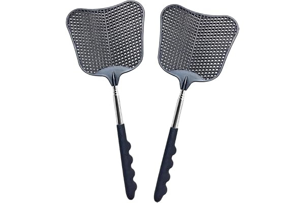 Fly Swatter, 2 Pcs Telescopic Plastic Fly Swatters, Flyswatter with Stainless Steel Handle for Indoor Outdoor Classroom Offic
