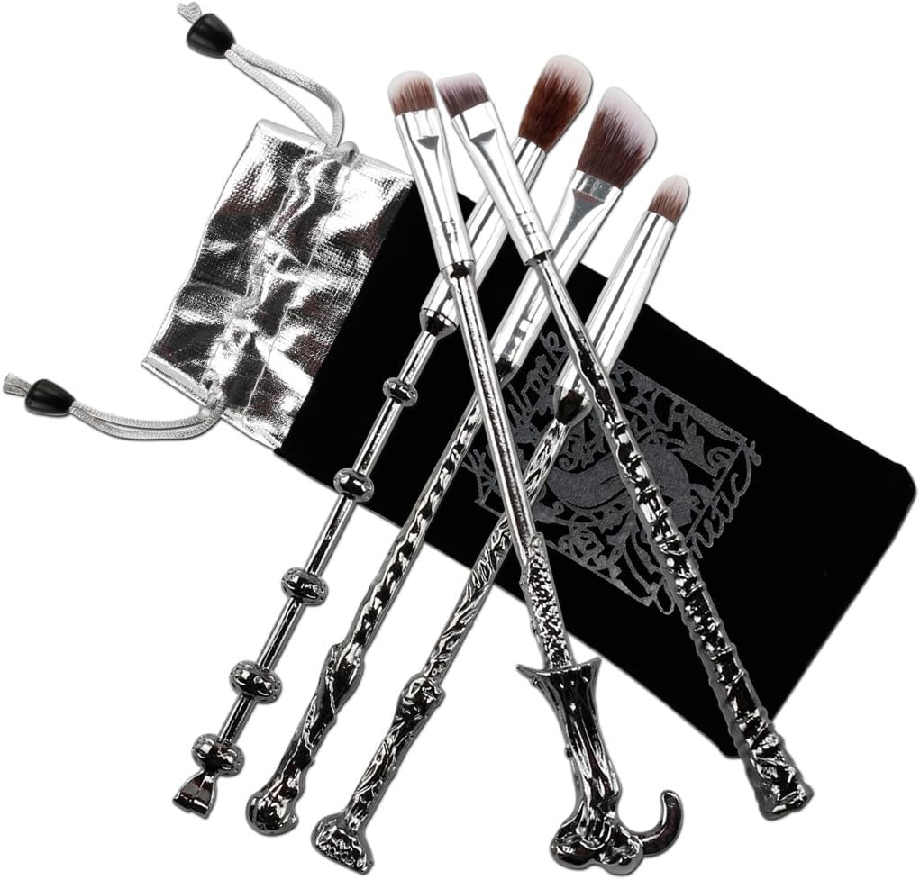 Makeup brush, Chacca 5pcs Makeup Brush Set, Magic Wand Fancy Look with Fine Hair Bristle, Silver Black