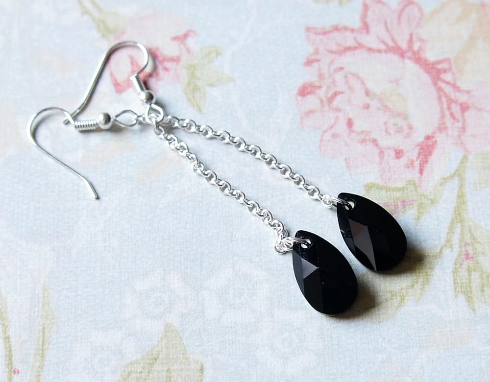 Black Swarovski Crystal Earrings, Drops Earrings, Jet Black