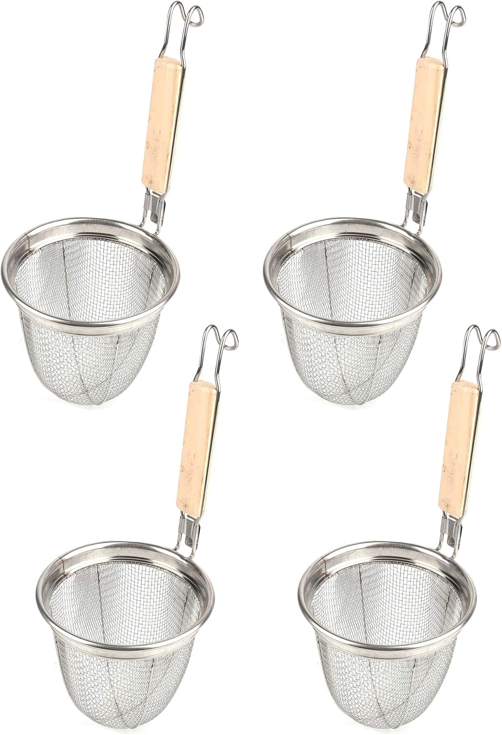 Lawei 4 pack Mesh Spider Strainer with Wooden Handle 6 inch Stainless