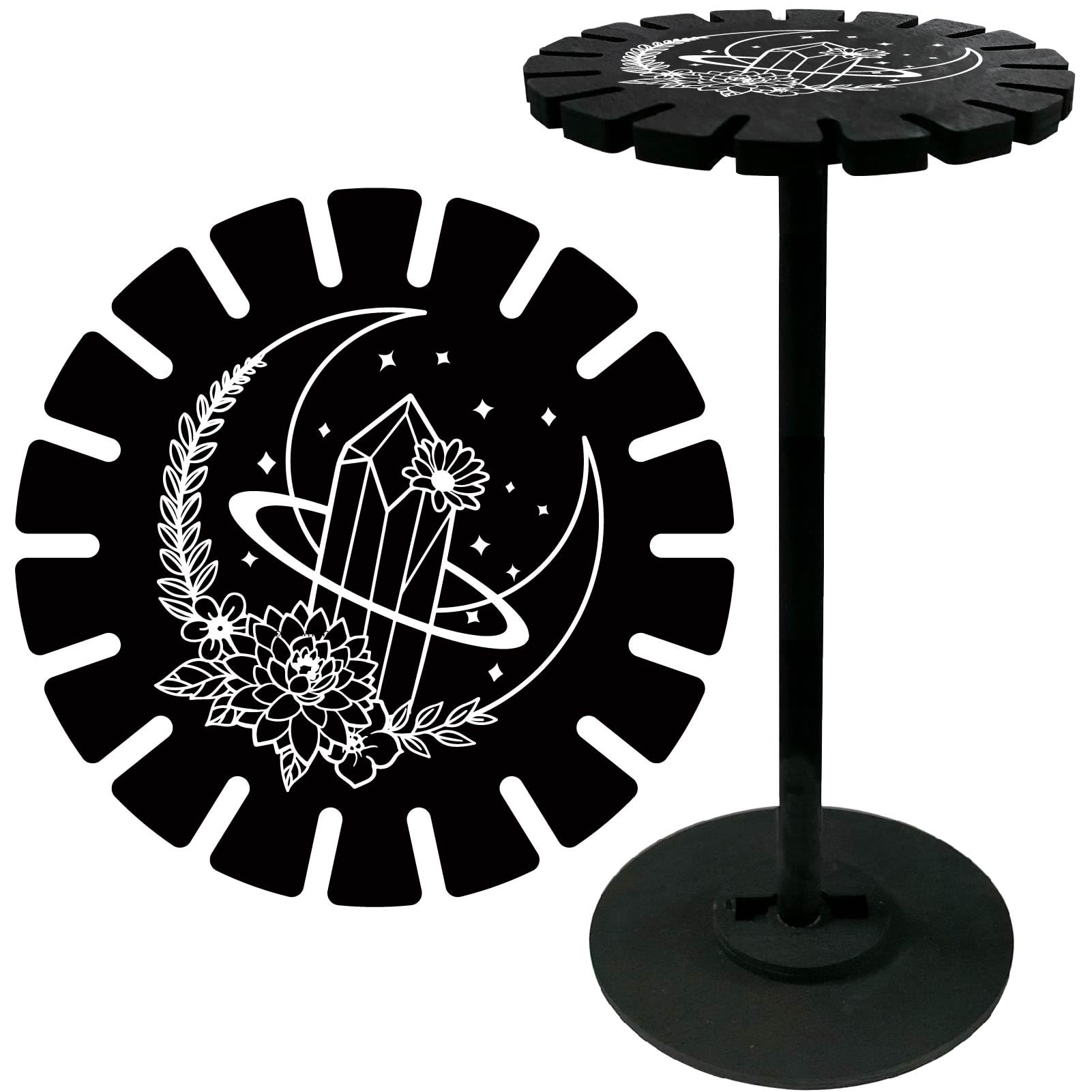 CRASPIRE Wooden Pendulum Display Stand Moon Flower Black Crystal Display Holder Rustic Divination Pendulum Storage Rack Witch Decor Incense Rack Shelf for Stone Necklaces Witchcraft Essential Oil