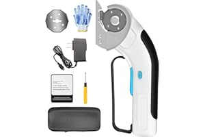 ZFULVO Cordless Electric Scissors Rechargeable with 2-Blade & Storage Bag, Powerful Rotary Cardboard Box Cutter 3.7V 2000mAh for Cloth Carpet Plastic Leather, Charging Cable(White)