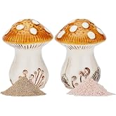 Fungi Fun Salt and Pepper Shaker Set - Mushroom Decor for Kitchen, Brown | Ceramic Material, Hand-Painted Design, Silicone Stopper, Dishwasher-Safe, Gift Packaging, Embossed Details
