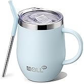 Mollcity Kids Tumbler with Handle 12 oz Insulated Cup with Leak Proof Lids and Straws-Reusable Stainless Steel Vacuum Tumbler with Silicone Pad, BPA Free (Baby Blue)