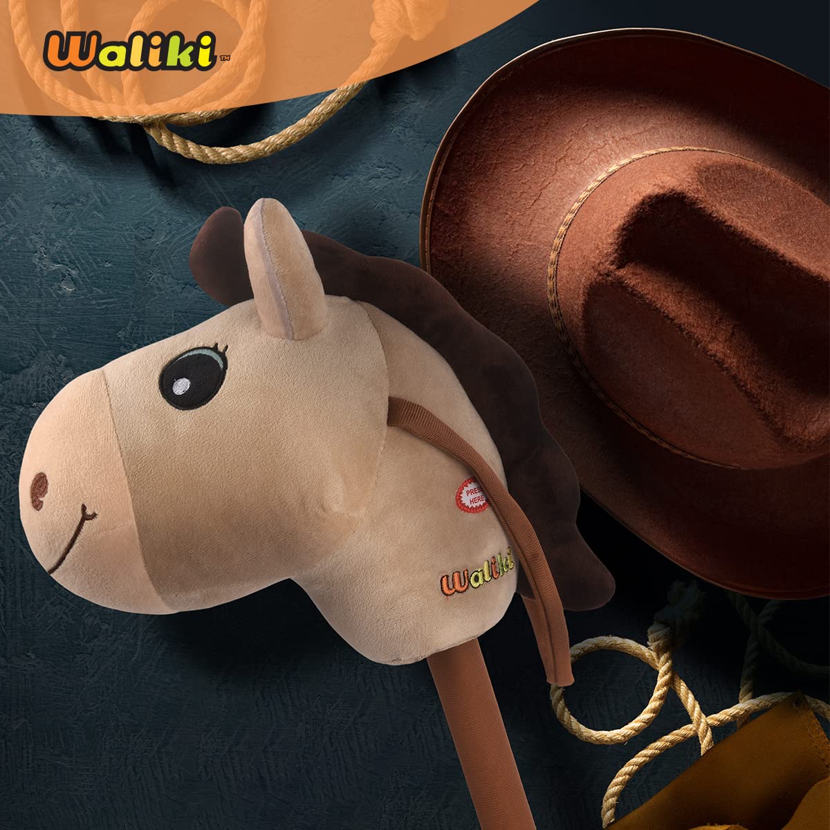 WALIKI Stick Horse Toy for Boys and Girls | Cool Cowboy Ride-On Toy | Fun Birthday Gift for Kids Ages 3 4 5 6 | Active Pretend Play for Toddlers & Preschoolers (Beige)