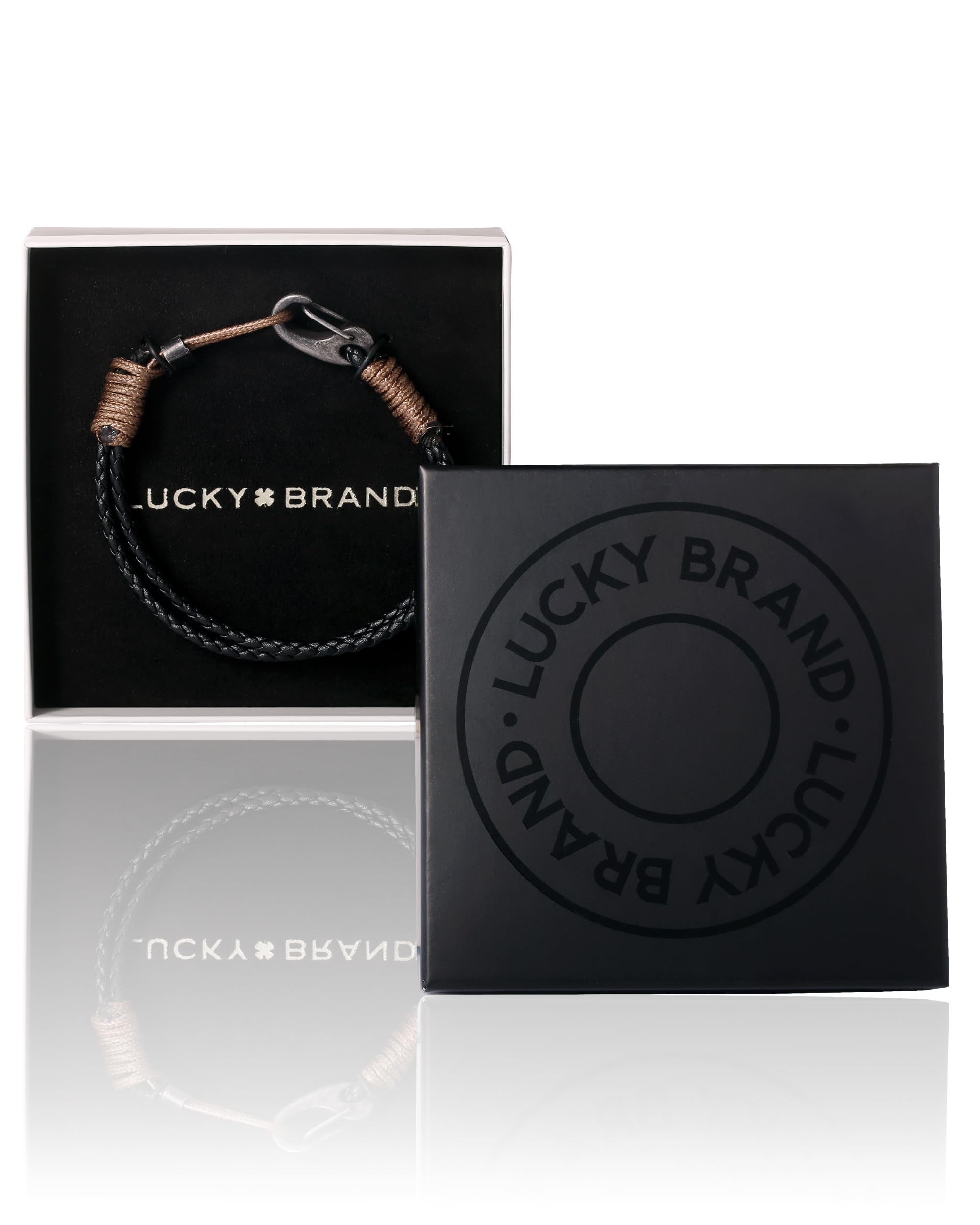 Lucky Brand Carabiner Cord Stainless Steel Bracelet for Men, Braided Bracelet, Mens Jewelry