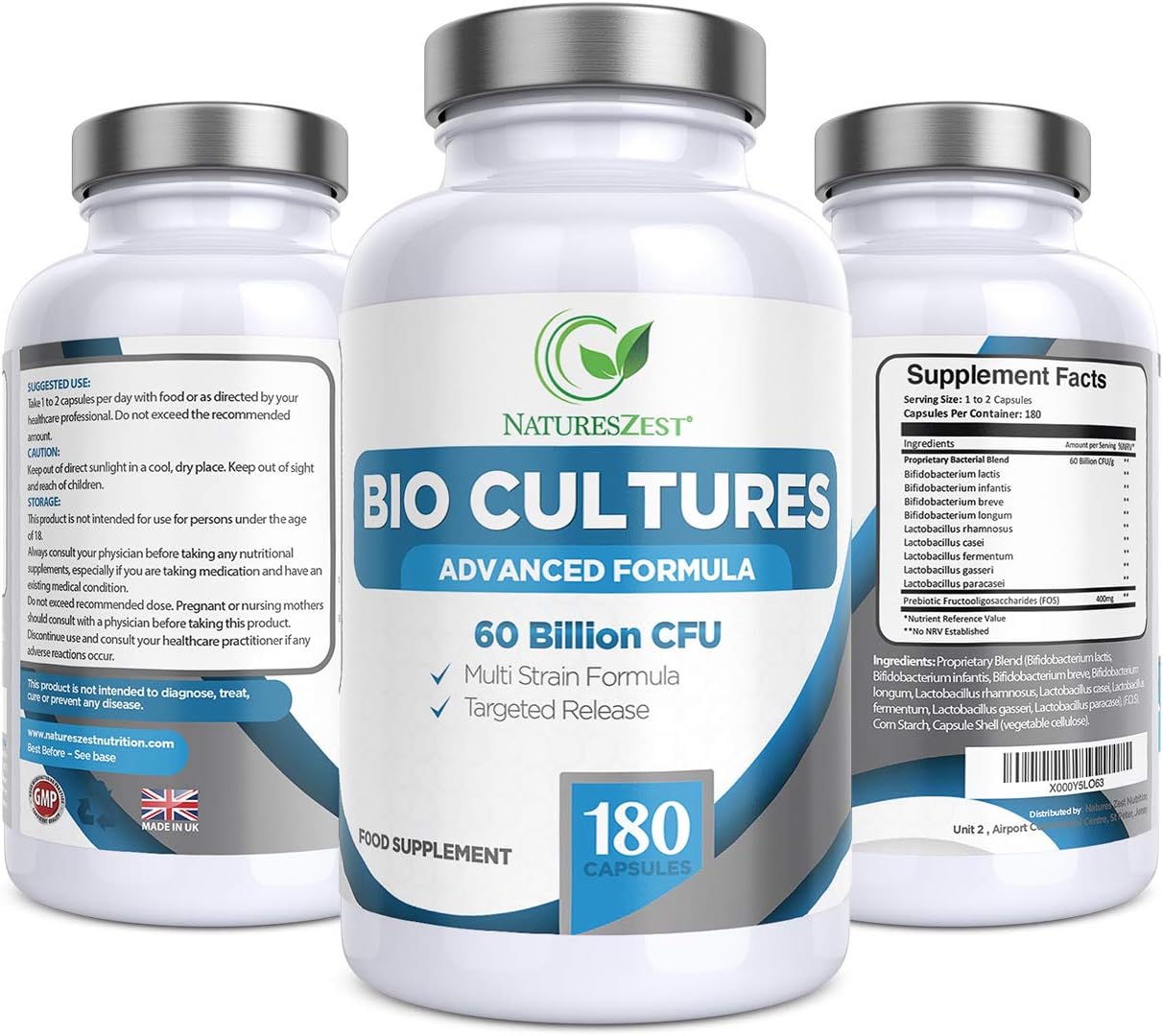 Bio Cultures Complex Probiotics & Prebiotics 60 Billion CFU, 6 Month Supply, for Gut Health with Lactobacillus Rhamnosus