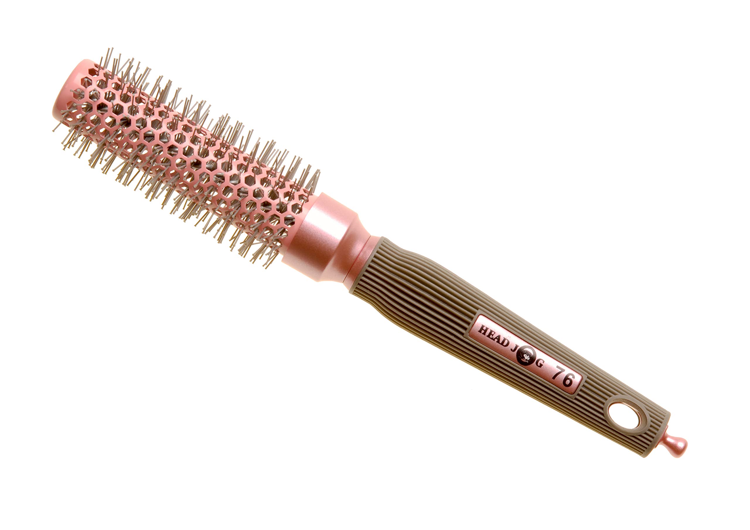 Head Jog 76 Pink Radial Brush. Ceramic Coating Barrel with Nylon Bristle & Rubber Handle. Lightweight & Durable Hair Brush for Hairdressing. Reduce Frizz for Healthy Looking Hair. (25mm)
