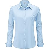 hearain Soft Wrinkle-Free Women's Button Down Dress Shirts Solid Long Sleeve Work Blouses Fit Stretch Casual Tops XXS-6XL