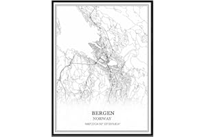 TANOKCRS Bergen Norway Map Wall Art Canvas Print Poster Artwork Unframed Modern Black and White Map Souvenir Gift Home Decor