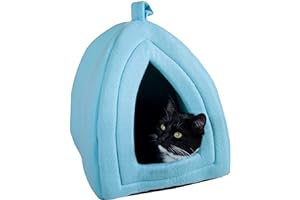 Cat House - Indoor Bed with Removable Foam Cushion - Pet Tent for Puppies, Rabbits, Guinea Pigs, Hedgehogs, and Other Small Animals by PETMAKER (Blue)