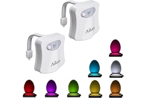 Toilet Night Light 2Pack by Ailun Motion Sensor Activated LED Light 8 Colors Changing Toilet Bowl Illuminate Nightlight for Bathroom Battery Not Included Perfect with Water Faucet Light