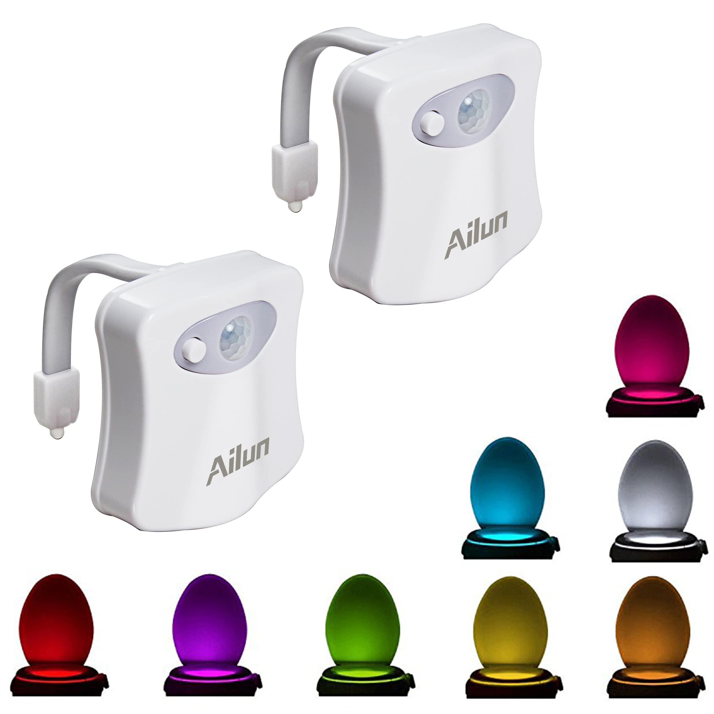 Photo 1 of **MISSING ONE LIGHT**Toilet Night Light 2Pack by Ailun Motion Sensor Activated LED Light 8 Colors Changing Toilet Bowl Illuminate Nightlight for Bathroom Battery Not Included Perfect with Water Faucet Light