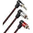 RIIEYOCA 90 Degree Right Angle 3.5mm to 2 RCA Cable 6FT,2RCA Male to 3.5mm TRS Male Stereo Y Splitter Adapter for Smartphone, Speaker, MP3, Tablet & More