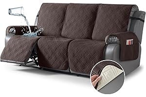 TAOCOCO 100% Waterproof Recliner Sofa Cover Non Slip Couch Cover for 3 Seat Reclining Sofa, Split Reclining Couch Covers 3-Piece with Straps, Washable Sofa Slipcover for Kids Pets(3 Seater, Chocolate)