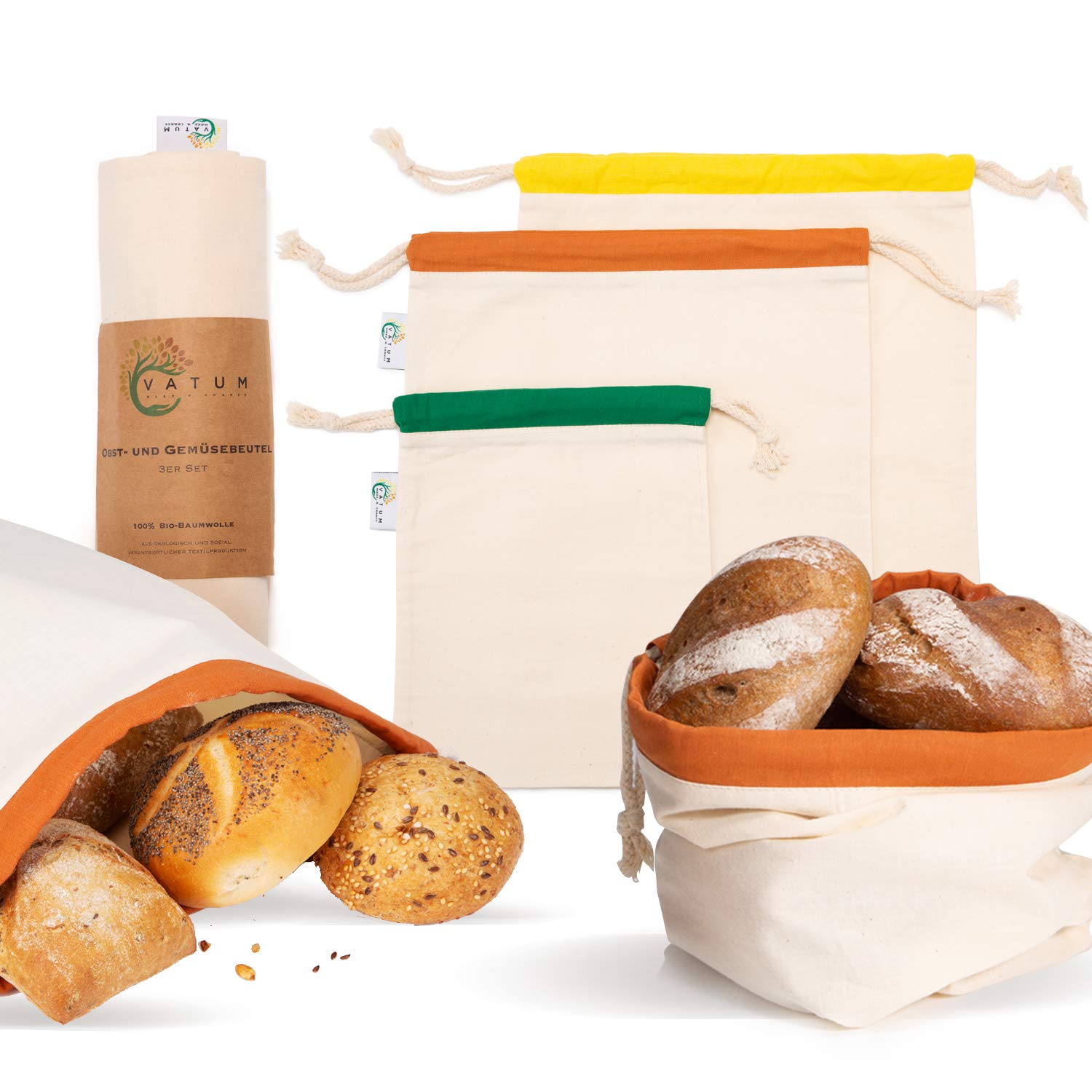 Vatum - Set of 3 organic cotton bread bags