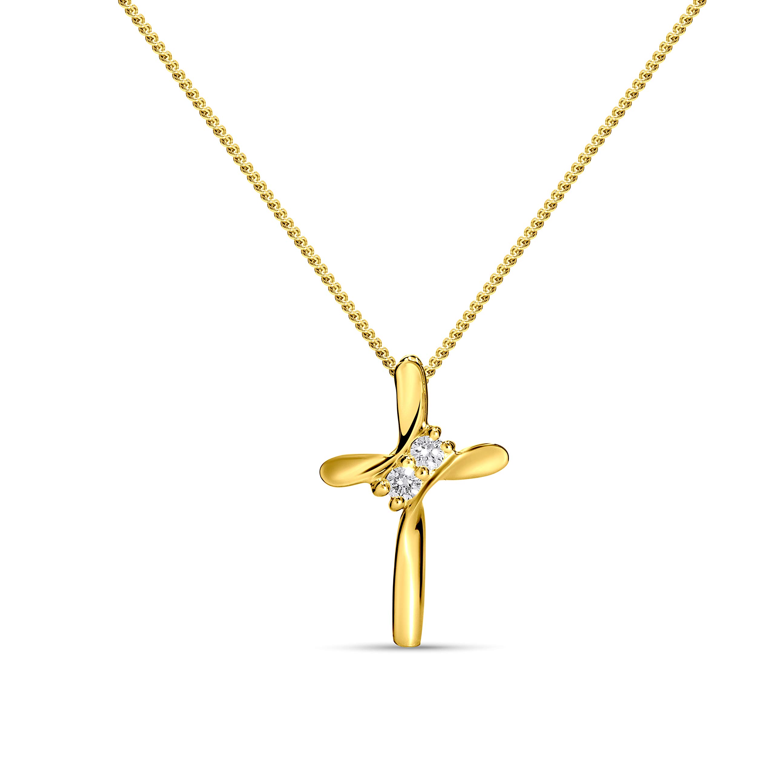MIORE diamond cross necklace for women in 9 kt 375 yellow gold - Cross pendant with 0.05 ct natural diamonds on 45 cm chain