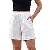 Allegra K Boho Cotton Shorts for Women's Summer Lace Trim Beach Cover Up Shorts with Pockets