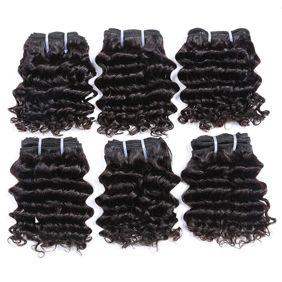 Chisu Short Deep Wave Hair Bundles Peruvian Virgin Hair Curly Human Hair Weave Bundles 6 inches Natural Black Color(6 Pcs 6 inches=about 234 grams)